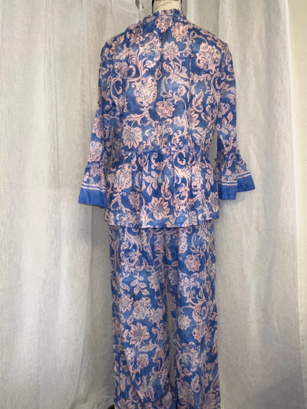 Johnny Was Workshop Florentina 2 Piece Set Blue Pink Floral Cotton Boho S/M